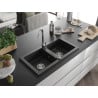 Mexen Mario žulový drez 2-komorový 820 x 436 mm, čierny, sifón chróm - 6504822000-77