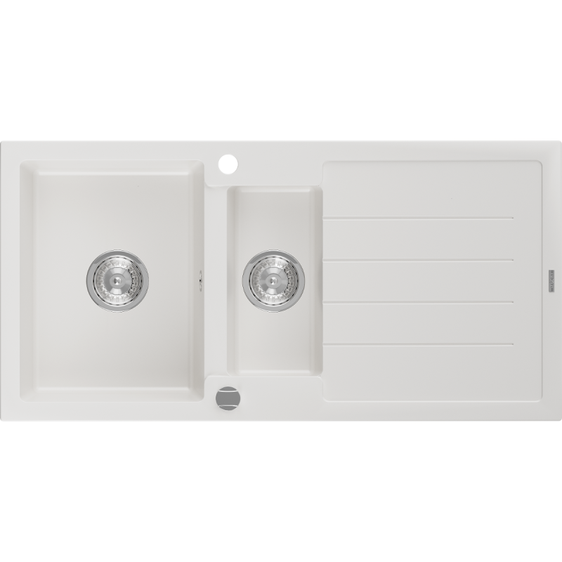 Mexen Andres žulový kuchynský drez 1,5-komorový s odkvapkávačom 1000 x 500 mm, biely, sifón chróm - 6515101510-20