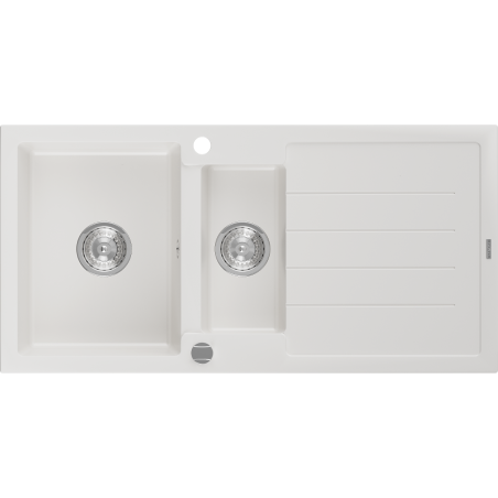 Mexen Andres žulový kuchynský drez 1,5-komorový s odkvapkávačom 1000 x 500 mm, biely, sifón chróm - 6515101510-20