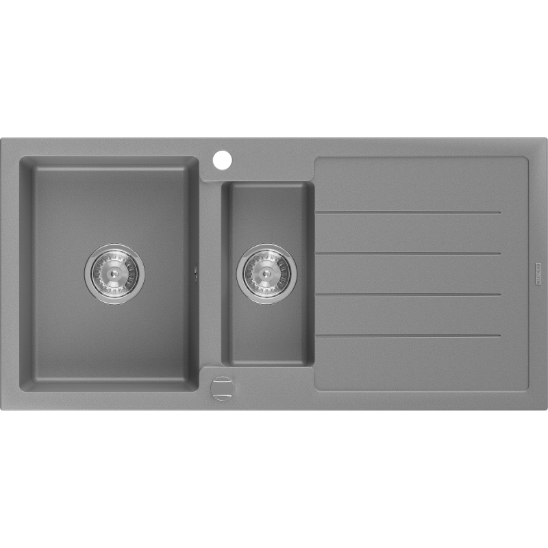 Mexen Andres žulový drez 1,5-komorový s odkvapkávacou plochou 1000 x 500 mm, sivý, chrómový sifón - 6515101510-71