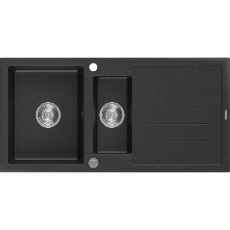 Mexen Andres granitový drez 1,5-komorový s odkvapkávačom 1000 x 500 mm, čierny/strieborný metalik, chrómový sifón