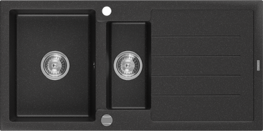Mexen Andres granitový drez 1,5-komorový s odkvapkávačom 1000 x 500 mm, čierny/strieborný metalik, chrómový sifón