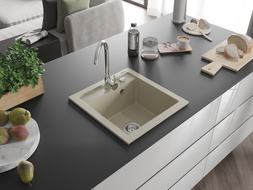 Mexen Vito granitový kuchynský drez 1-komorový 520 x 490 mm, béžový, sifón chróm - 6503521000-69