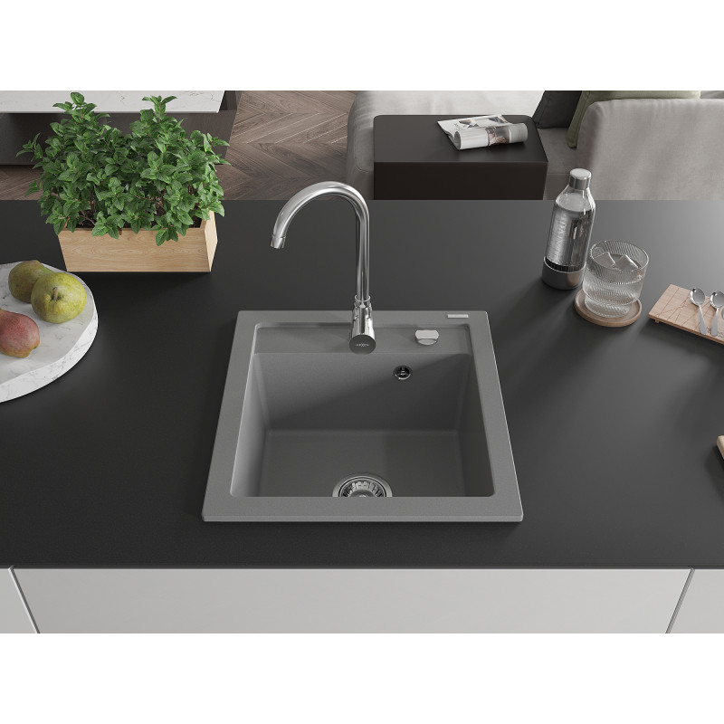 Mexen Vito granitový drez s 1 komorou 520 x 490 mm, šedý, sifón chróm - 6503521000-71