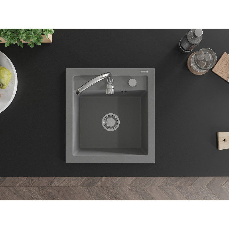 Mexen Vito žulový kuchynský drez s 1 komorou 520 x 490 mm, sivý, sifón chróm - 6503521000-71