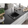 Mexen Vito žulový kuchynský drez s 1 komorou 520 x 490 mm, čierny/strieborný metalik, chrómový sifón - 6503521000-73