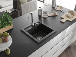 Mexen Vito granitový jednokomorový drez 520 x 490 mm, čierna/zlatá metalik - 6503521000-75