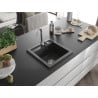 Mexen Vito granitový drez s jednou komorou 520 x 490 mm, čierny škvrnitý, sifón chróm - 6503521000-76