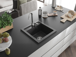 Mexen Vito granitový drez s jednou komorou 520 x 490 mm, čierny bodkovaný, chróm sifón - 6503521000-76