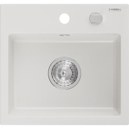 Mexen Milo granitový kuchynský drez 1-komorový 435 x 410 mm, biely, chrómová sifón - 6505441000-20
