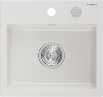 Mexen Milo granitový kuchynský drez 1-komorový 435 x 410 mm, biely, chrómová sifón - 6505441000-20