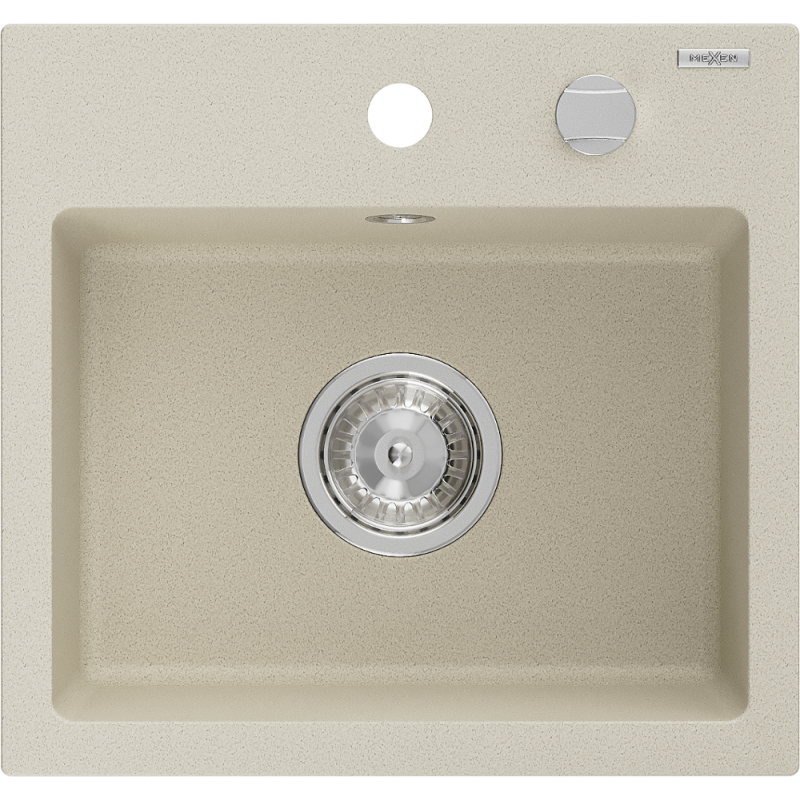 Mexen Milo granitový drez 1-komorový 435 x 410 mm, béžový, sifón chróm - 6505441000-69