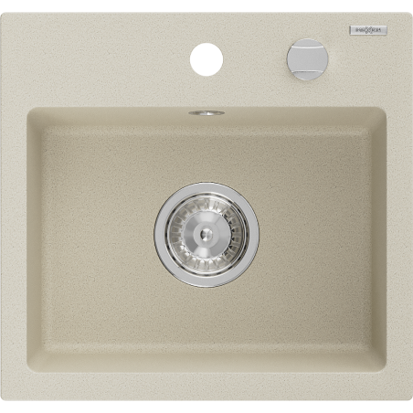 Mexen Milo granitový drez 1-komorový 435 x 410 mm, béžový, sifón chróm - 6505441000-69