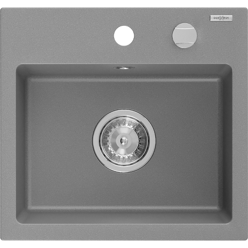Mexen Milo granitový drez 1-komorový 435 x 410 mm, sivý, sifón chróm - 6505441000-71