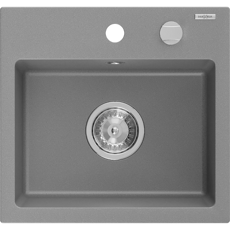 Mexen Milo granitový kuchynský drez 1-komorový 435 x 410 mm, sivý, sifón chróm - 6505441000-71