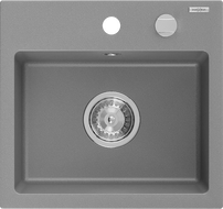 Mexen Milo granitový drez 1-komorový 435 x 410 mm, sivý, sifón chróm - 6505441000-71