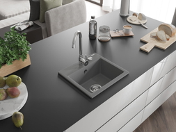 Mexen Milo granitový drez 1-komorový 435 x 410 mm, sivý, sifón chróm - 6505441000-71
