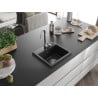 Mexen Milo granitový drez s jednou komorou 435 x 410 mm, čierny/strieborný metalik, chrómový sifón - 6505441000-73
