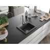 Mexen Milo žulový drez s jednou komorou 435 x 410 mm, čierny škvrnitý, chrómový sifón - 6505441000-76