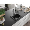 Mexen Milo jednokomorový žulový drez 435 x 410 mm, čierny, sifón chróm - 6505441000-77