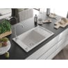 Mexen Elias žulový kuchynský drez s 1 komorou a odkvapkávačom 795 x 480 mm, biely, sifón chróm - 6511791005-20