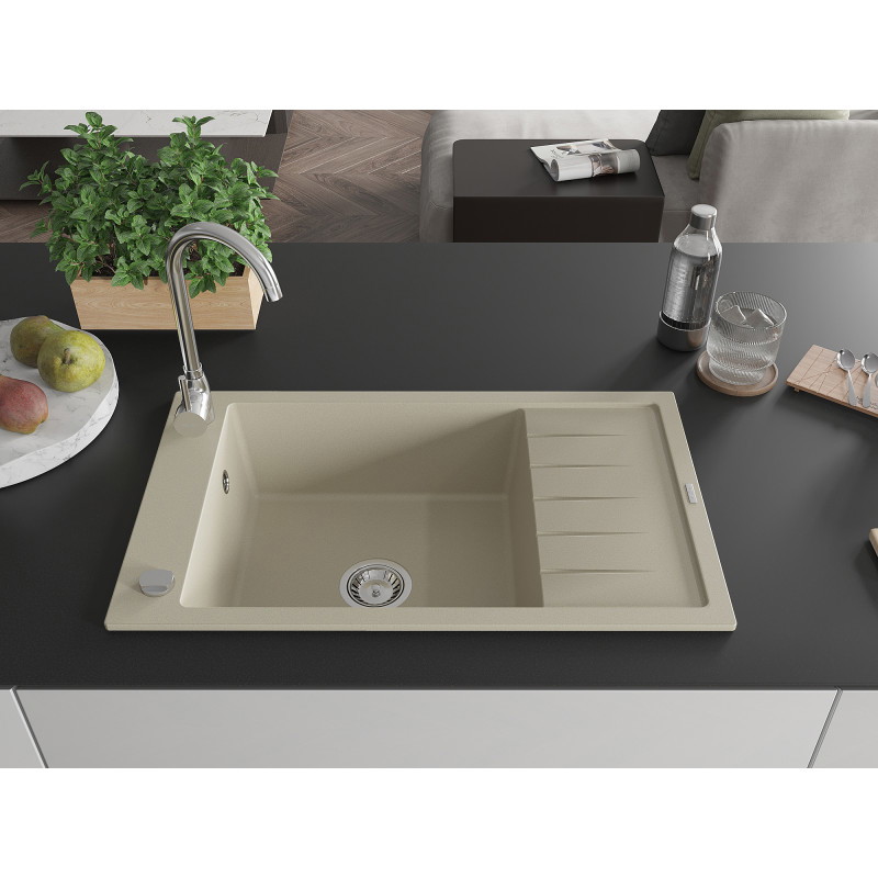 Mexen Elias granitový jednodrez s odkvapkávačom 795 x 480 mm, béžový, sifón chróm - 6511791005-69