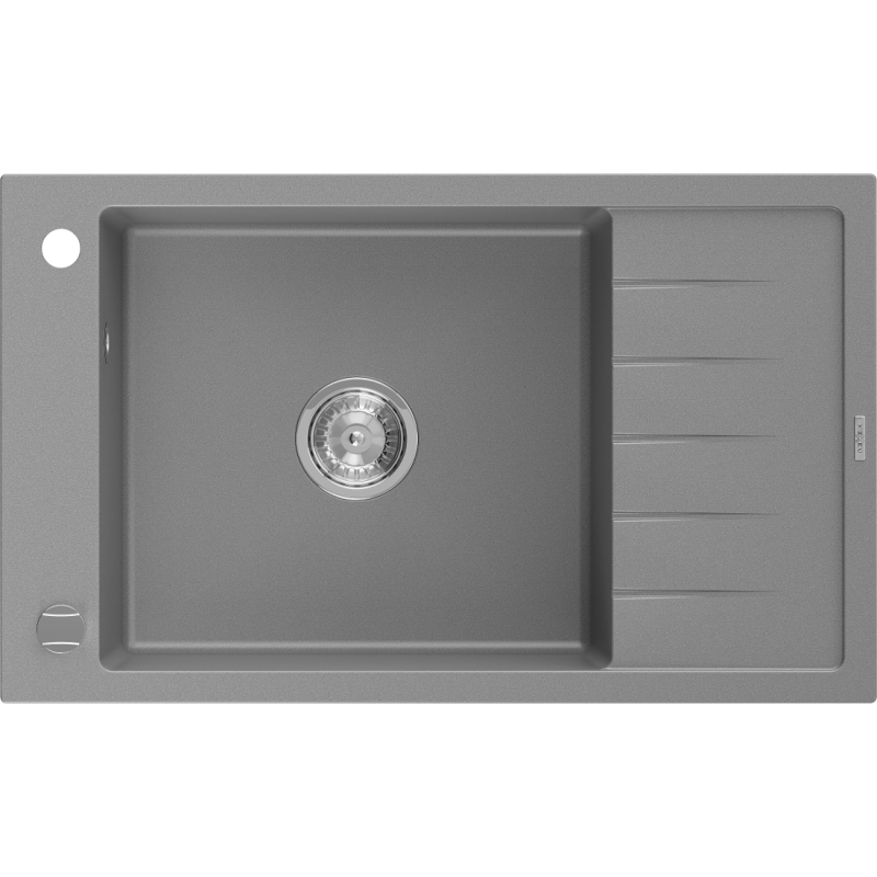 Mexen Elias žulový drez s 1 komorou a drenážnou doskou 795 x 480 mm, sivý, sifón chrómovaný - 6511791005-71