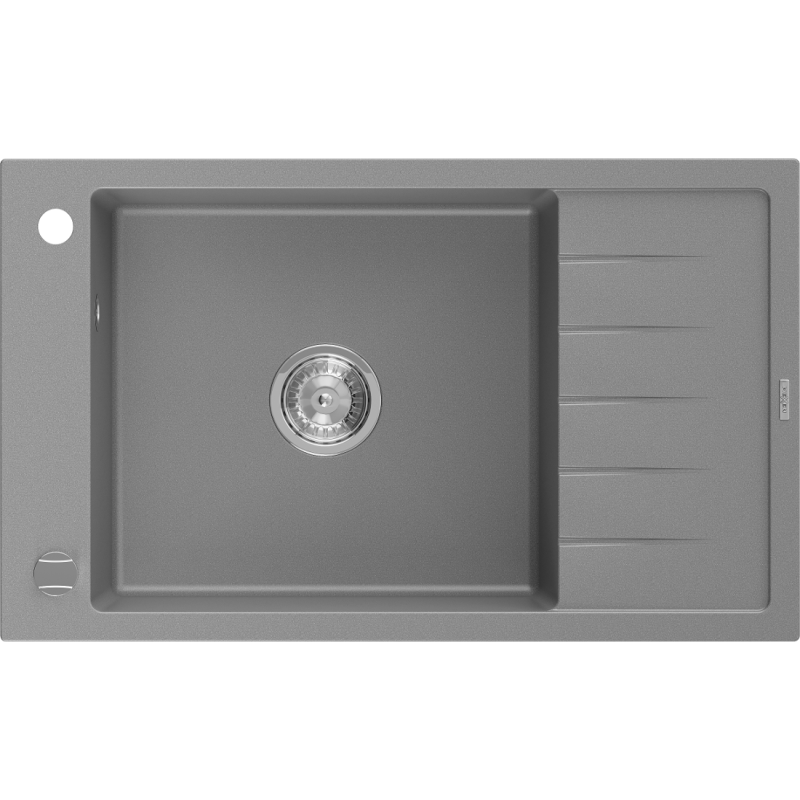Mexen Elias žulový kuchynský drez 1-komorový s odkvapkávačom 795 x 480 mm, sivý, sifón chróm - 6511791005-71