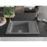 Mexen Elias žulový kuchynský drez 1-komorový s odkvapkávačom 795 x 480 mm, sivý, sifón chróm - 6511791005-71