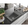 Mexen Elias žulový kuchynský drez 1-komorový s odkvapkávačom 795 x 480 mm, sivý, sifón chróm - 6511791005-71