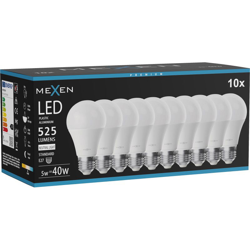 Mexen Nova 10x LED žiarovka E27, A60, 5W, Neutrálna - 4000K, 525 lm - L100-E27-0540-01x10