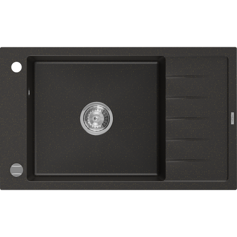 Mexen Elias jednokomorový granitový drez s odkvapkávačom 795 x 480 mm, čierny/zlatý metalik, chrómovaný sifón - 6511791005-75