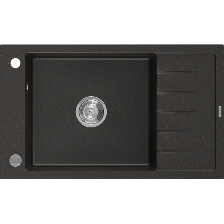 Mexen Elias jednokomorový granitový drez s odkvapkávačom 795 x 480 mm, čierny/zlatý metalik, chrómovaný sifón - 6511791005-75