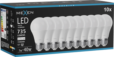 Mexen Nova 10x LED žiarovka E27, A60, 7W, Neutrálna - 4000K, 735 lm - L100-E27-0740-01x10