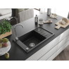 Mexen Elias granitový drez 1-komorový s odkvapkávačom 795 x 480 mm, čierny, chrómový sifón - 6511791005-77