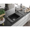 Mexen Elias granitový drez 1-komorový s odkvapkávačom 795 x 480 mm, čierny, sifón chróm - 6511791005-77