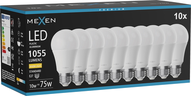 Mexen Nova 10x LED žiarovka E27, A60, 10W, Teplá - 3000K, 1055 lm - L100-E27-1030-01x10