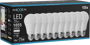 Mexen Nova 10x LED žiarovka E27, A60, 10W, Neutrálna - 4000K, 1055 lm - L100-E27-1040-01x10