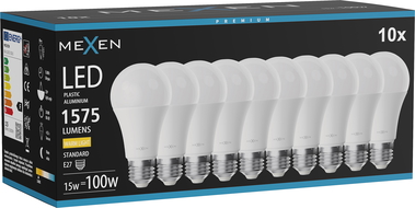 Mexen Nova 10x LED žiarovka E27, A60, 15W, Teplá - 3000K, 1575 lm - L100-E27-1530-01x10