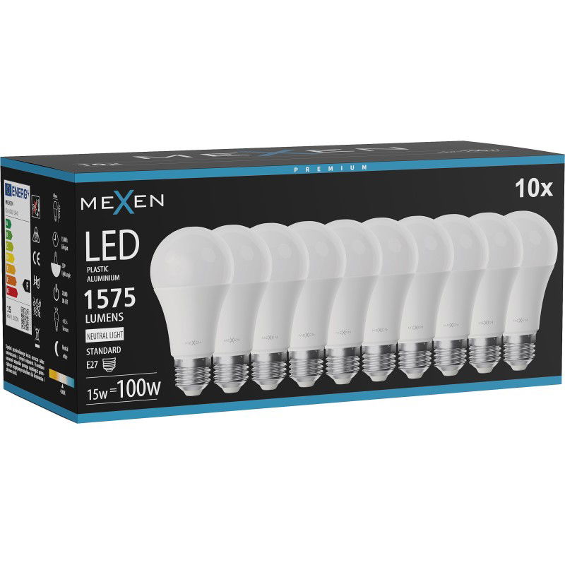 Mexen Nova 10x LED žiarovka E27, A60, 15W, Neutrálna - 4000K, 1575 lm - L100-E27-1540-01x10