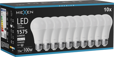 Mexen Nova 10x LED žiarovka E27, A60, 15W, Neutrálna - 4000K, 1575 lm - L100-E27-1540-01x10