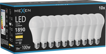 Mexen Nova 10x LED žiarovka E27, A70, 18W, Teplá - 3000K, 1890 lm - L100-E27-1830-01x10