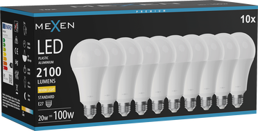 Mexen Nova 10x LED žiarovka E27, A70, 20W, Teplá - 3000K, 2100 lm - L100-E27-2030-01x10