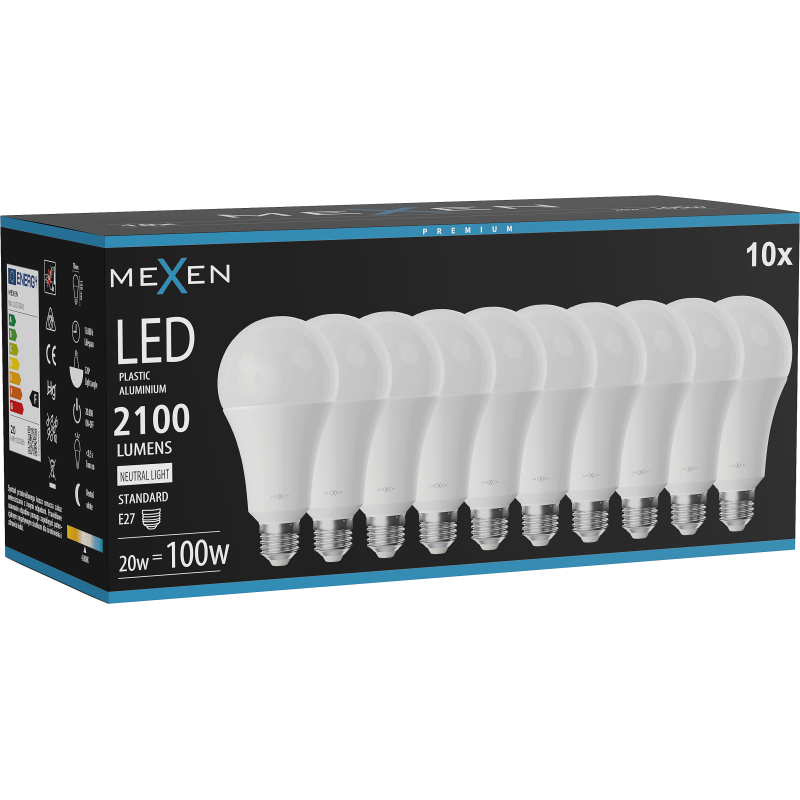 Mexen Nova 10x LED žiarovka E27, A70, 20W, Neutrálna - 4000K, 2100 lm - L100-E27-2040-01x10