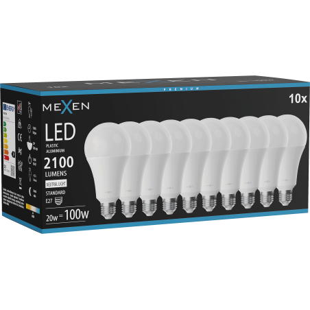 Mexen Nova 10x LED žiarovka E27, A70, 20W, Neutrálna - 4000K, 2100 lm - L100-E27-2040-01x10