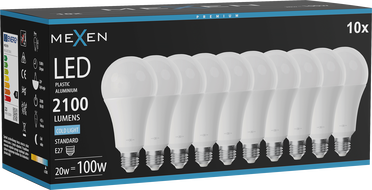 Mexen Nova 10x LED žiarovka E27, A70, 20W, Studená - 6500K, 2100 lm - L100-E27-2065-01x10