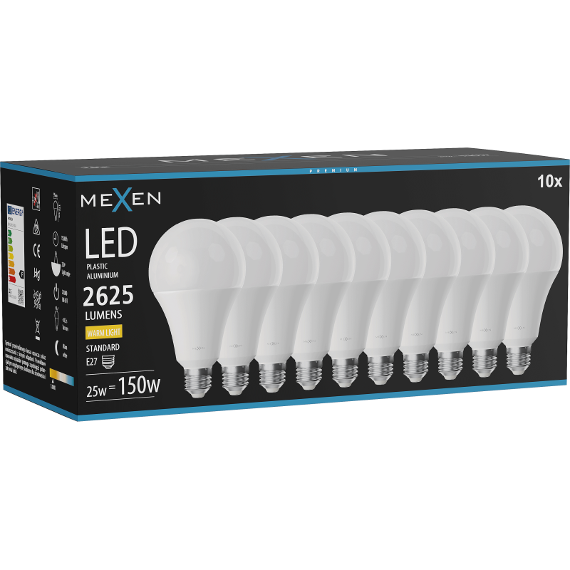 Mexen Nova 10x LED žiarovka E27, A95, 25W, Teplá - 3000K, 2625 lm - L100-E27-2530-01x10