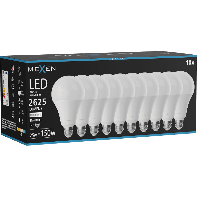 Mexen Nova 10x LED žiarovka E27, A95, 25W, Neutrálna - 4000K, 2625 lm - L100-E27-2540-01x10