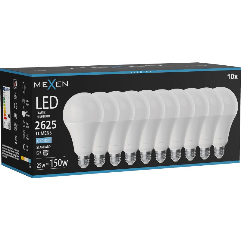 Mexen Nova 10x Žiarovka LED E27, A95, 25W, Studená - 6500K, 2625 lm - L100-E27-2565-01x10