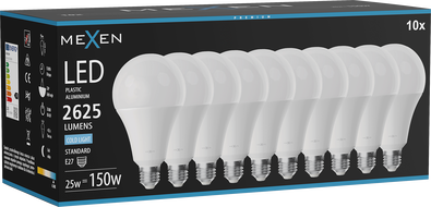 Mexen Nova 10x Žiarovka LED E27, A95, 25W, Studená - 6500K, 2625 lm - L100-E27-2565-01x10